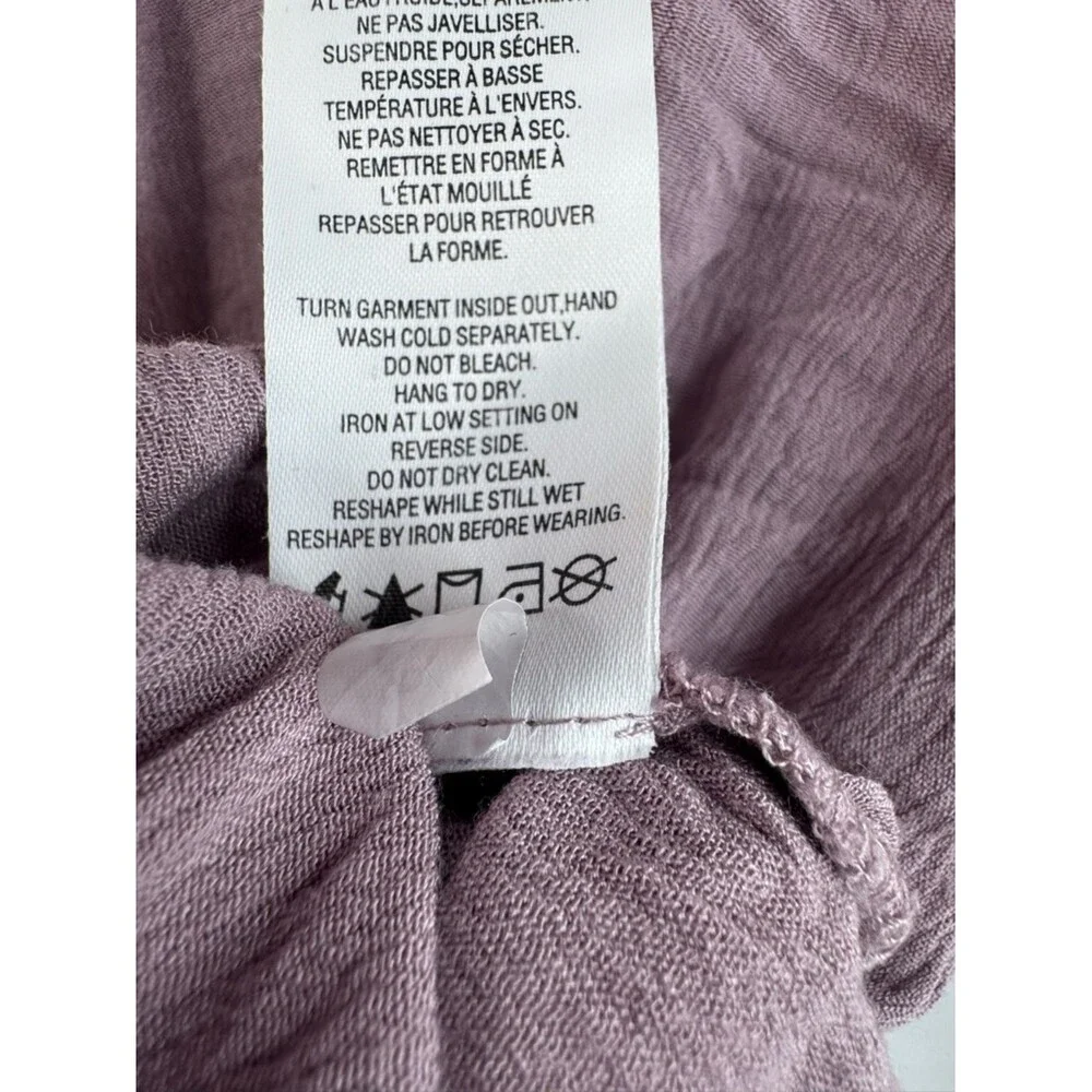 Reitmans long sleeve smocked flowy purple pink Mauve Button-Front Gauze Blouse - Picture 9 of 10